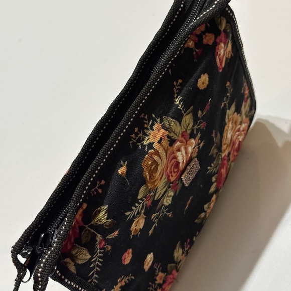 Anna Sui Floral Linen Mini Clutch Bag Cosmetic Bag Black - Picture 3 of 10